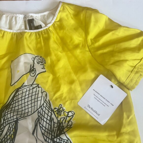 Coach Popy Lemon Yellow Silk Short Sleeve Playful Print Mini Dress Retro Vibes - Picture 5 of 11